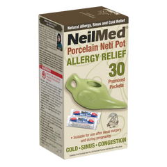 NasaFlo 8oz Porcelain Neti Pot with 30 Premixed Packets